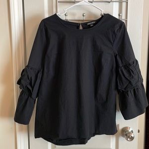 Casual black ruffled sleeve shirt from J. Crew Mercantile collection.